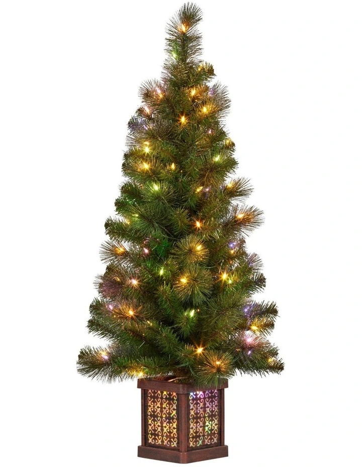 Christabelle 4ft Christmas Tree Glittery Gold Pine Foliage LED Multi Lights Xmas Decor image 5