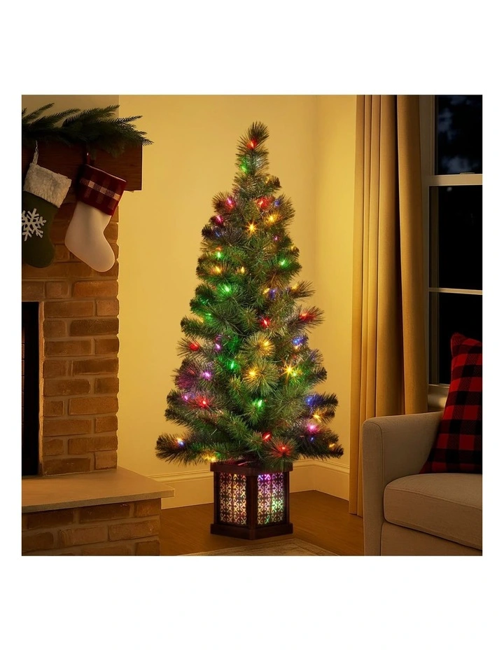 Christabelle 4ft Christmas Tree Glittery Gold Pine Foliage LED Multi Lights Xmas Decor image 7