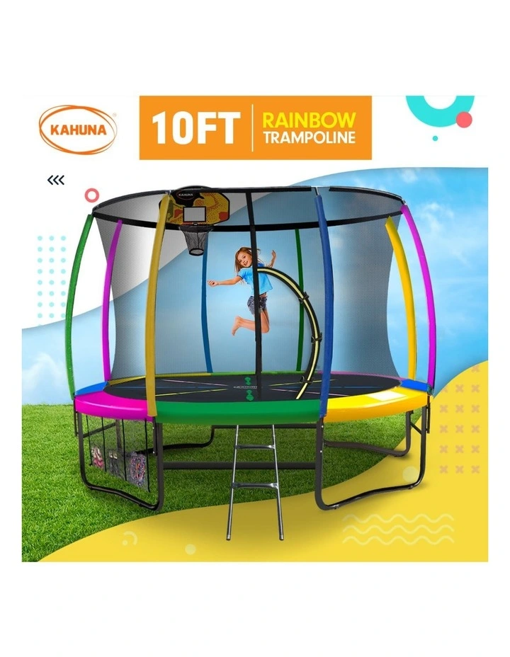 Kahuna Trampoline 10 ft with Basketball Set - Rainbow image 4