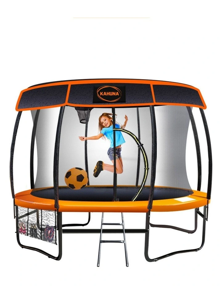 Kahuna Trampoline 10 ft with Basket ball set and Roof-Orange Blue image 1
