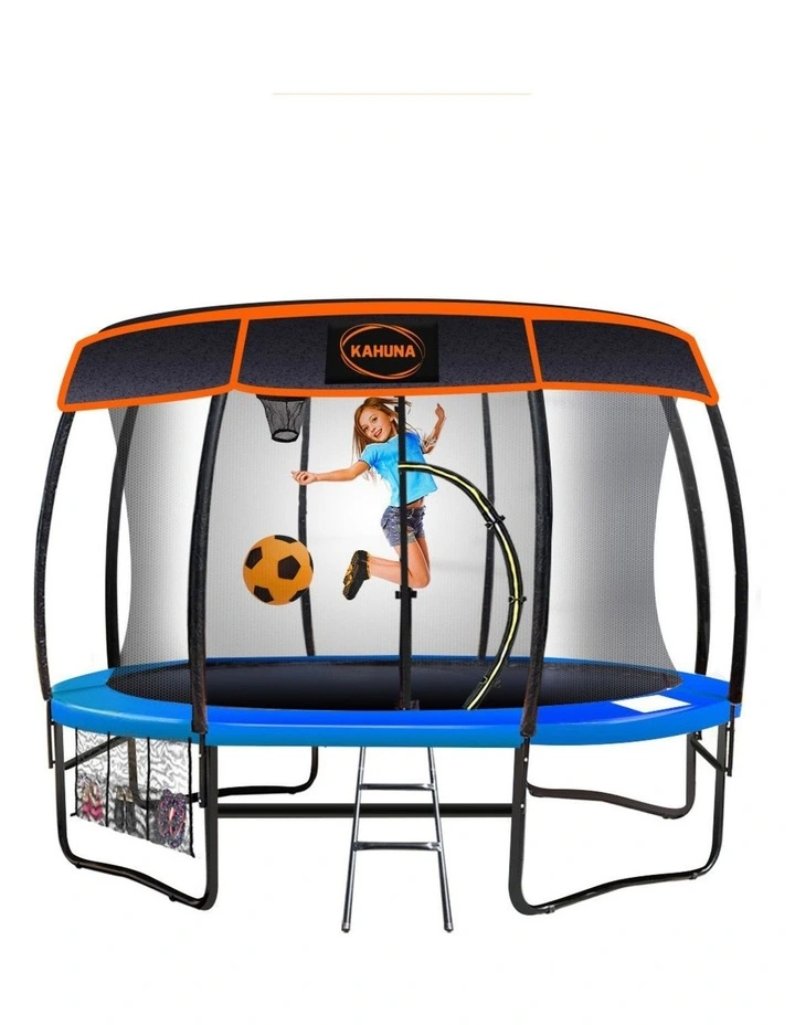 Kahuna Trampoline 10 ft with Basket ball set and Roof-Orange Blue image 2