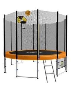 Kahuna 8 ft Round Spring Trampoline Free Safety Net Pad Basketball - Orange