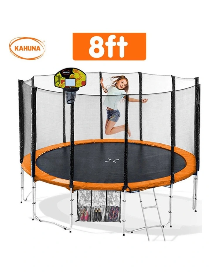 Kahuna 8 ft Round Spring Trampoline Free Safety Net Pad Basketball - Orange image 2