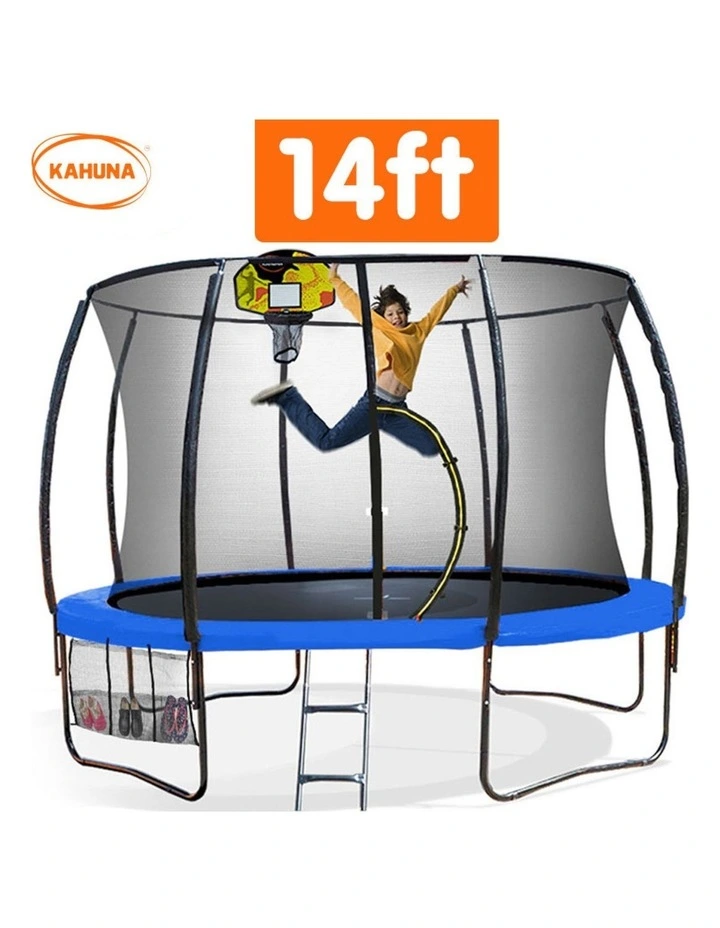 Kahuna Trampoline 14 ft with Basketball Set - Blue image 2