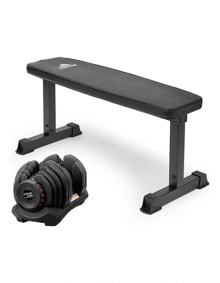 40kg Powertrain Adjustable Dumbbell Home Gym w/ Adidas Bench 10437 image 1
