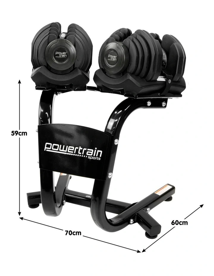 Powertrain 80kg Adjustable Dumbbell Set W Stand Home Gym Exercise Free Weights image 3