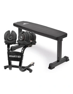 Powertrain 2x 40kg Adjustable Dumbbells and Stand w/10437 Adidas Bench