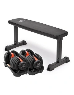 2x Powertrain 24kg Adjustable Dumbbell Home Gym w/ 10437 Adidas Bench
