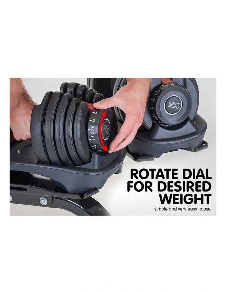 2x Powertrain 24kg Adjustable Dumbbell Home Gym w/ 10437 Adidas Bench image 7