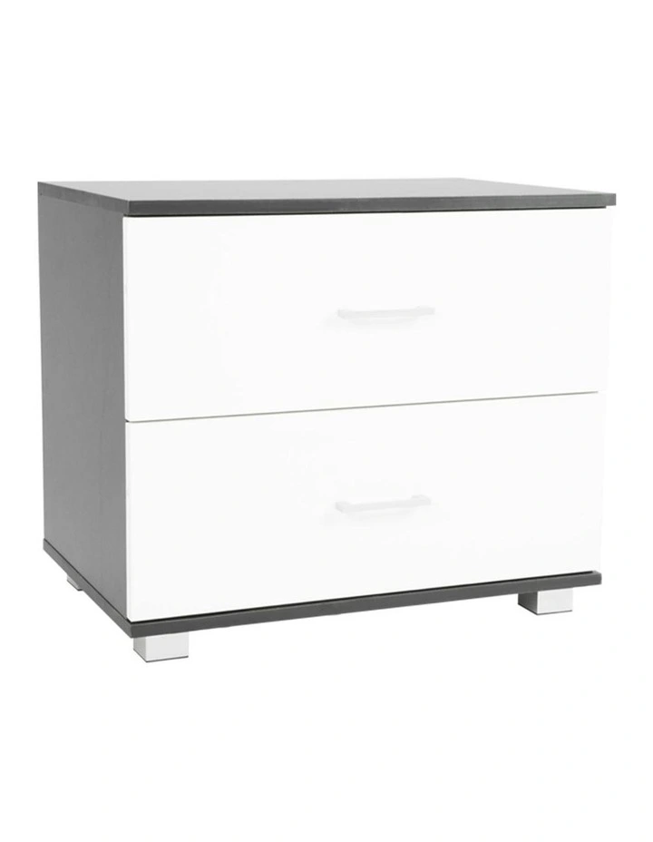 Bedside Table with Drawers MDF - Black White image 1