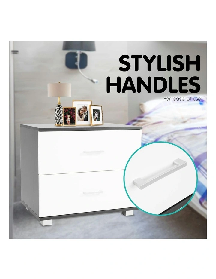 Bedside Table with Drawers MDF - Black White image 2