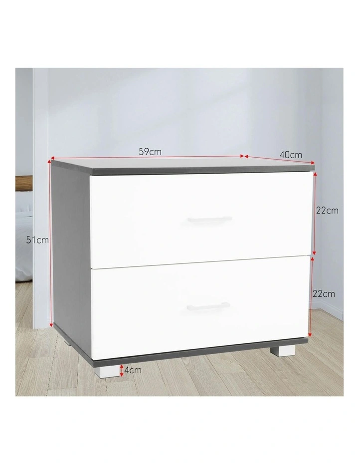 Bedside Table with Drawers MDF - Black White image 3