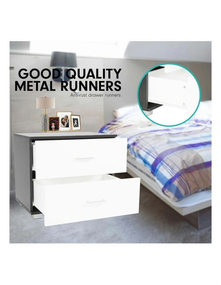 Bedside Table with Drawers MDF - Black White image 4