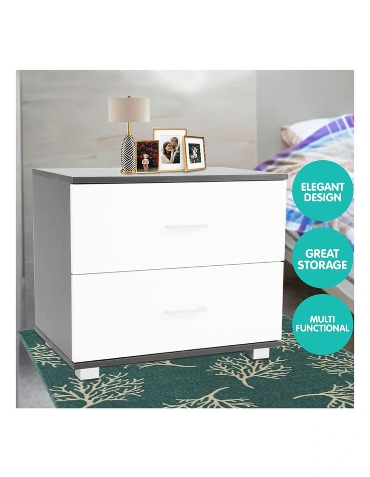 Bedside Table with Drawers MDF - Black White image 6