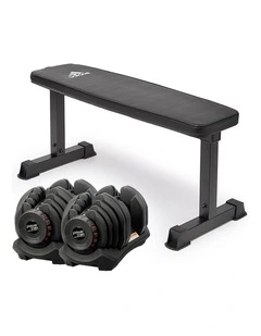 2x 40kg Powertrain Adjustable Dumbbells Home Gym w/10437 Adidas Bench