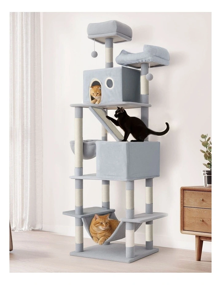 Pawz Cat Tree Tower Scratching Post Climbing House Bed Grey 206cm image 7