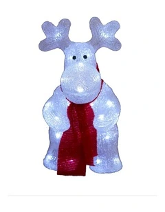 Acrylic Deer with Red Scarf - H36cm - White LED