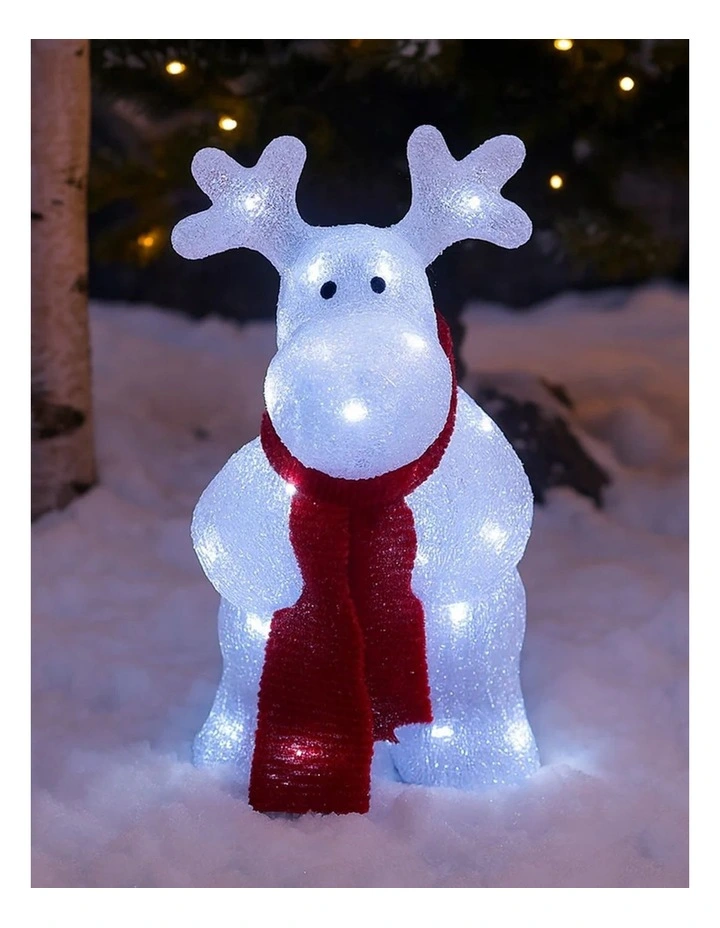 Acrylic Deer with Red Scarf - H36cm - White LED image 3