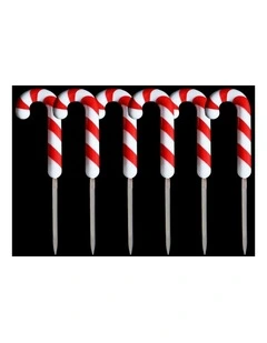 Dual Power Set of 6 LED Candy Cane Stakes