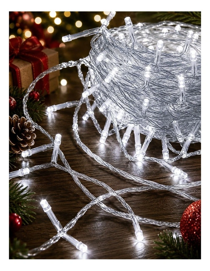Battery Operated 400 LED String Light Clear Cable - White image 4