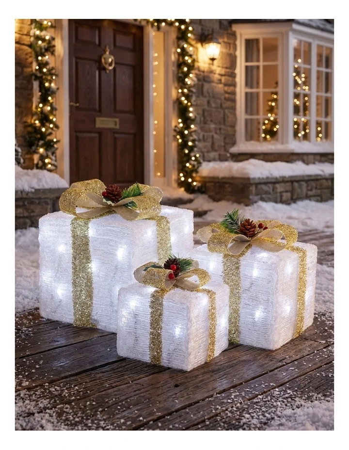 LED Acrylic Gift Box Set - Champagne- Plug In - 3 pcs in a set image 2