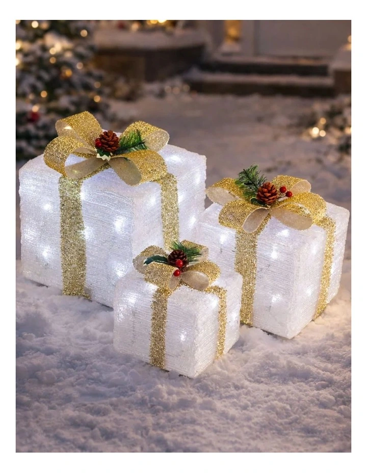 LED Acrylic Gift Box Set - Champagne- Plug In - 3 pcs in a set image 3
