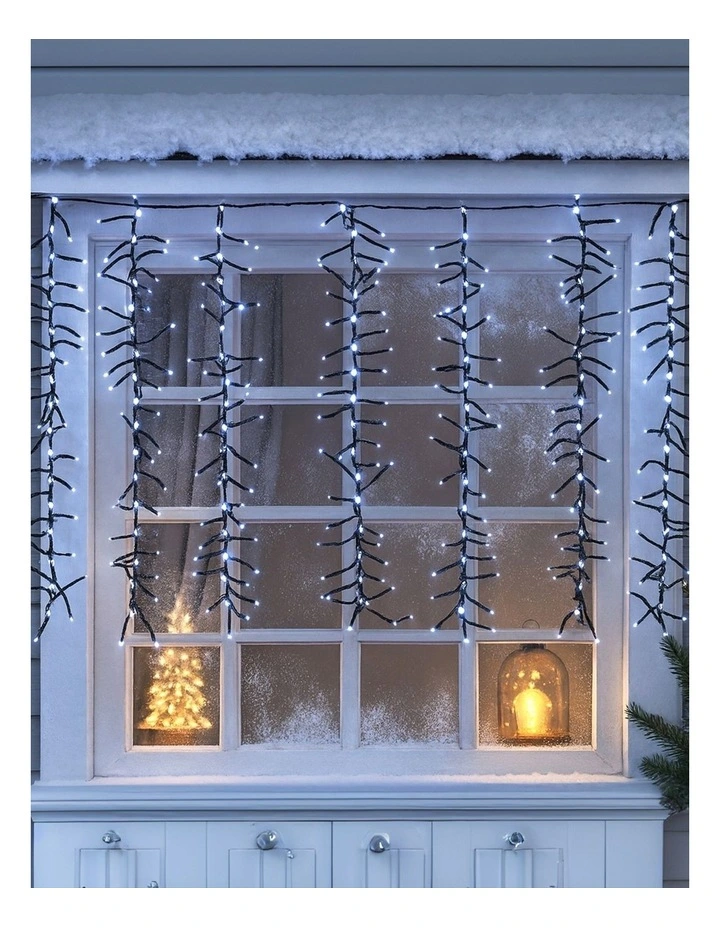 Waterfall Cluster Icicle Lights - White with White Waterfall image 2