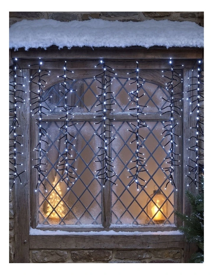 Waterfall Cluster Icicle Lights - White with White Waterfall image 3