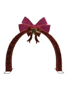 LED Tinsel Pink & Red Twin-Bow Arched Door