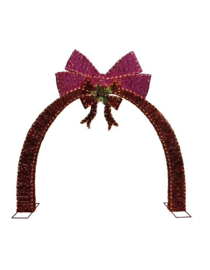 LED Tinsel Pink & Red Twin-Bow Arched Door image 1