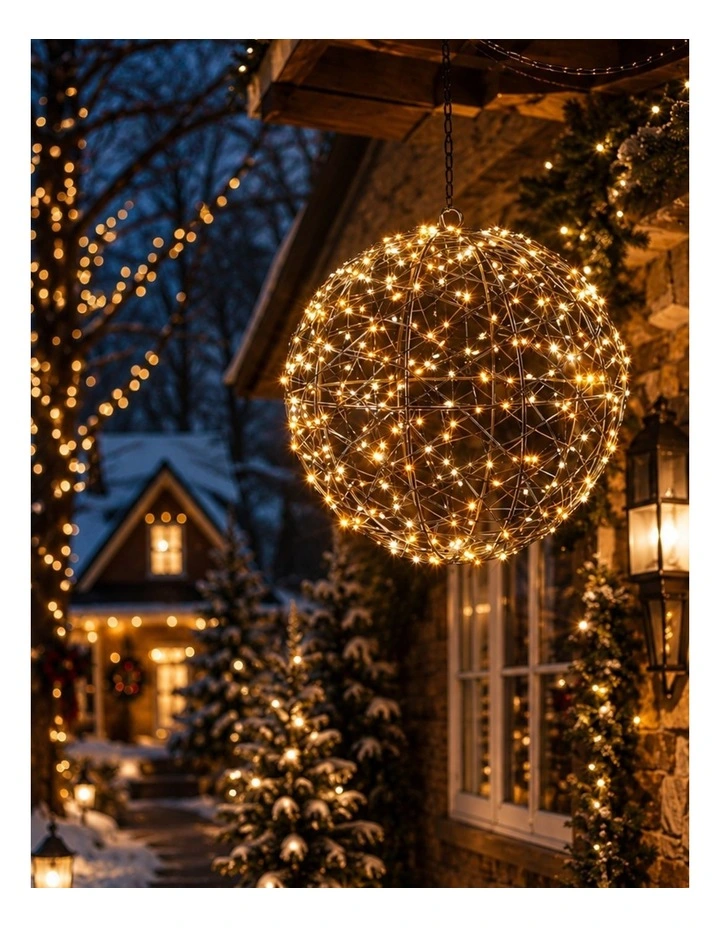 Woven Wire LED Metal Ball - Amber Warm White D40cm image 2
