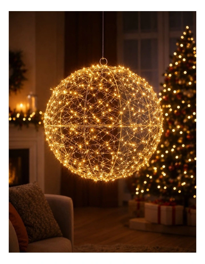 Woven Wire LED Metal Ball - Amber Warm White D40cm image 3