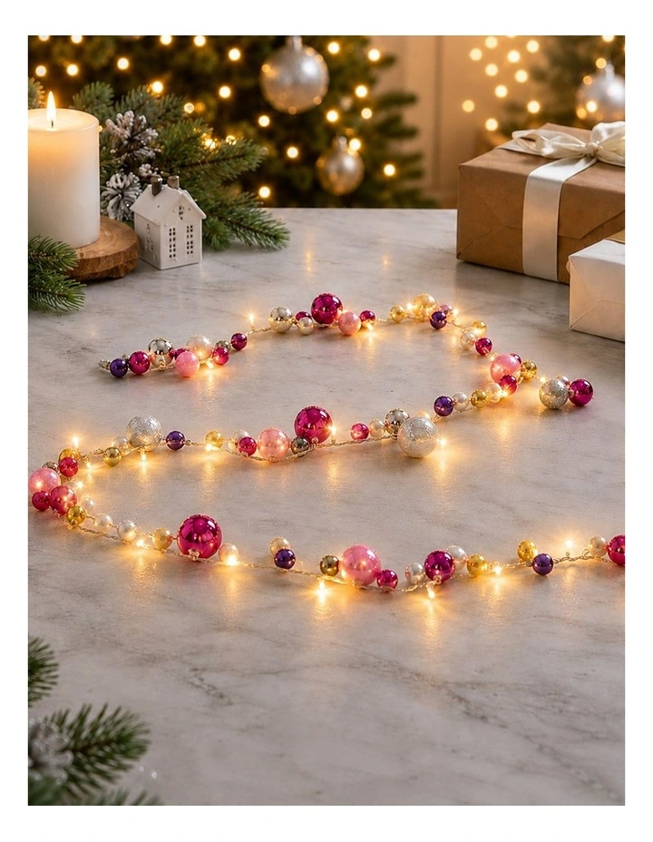 2.1M Light Up Bauble Garland Pink image 2