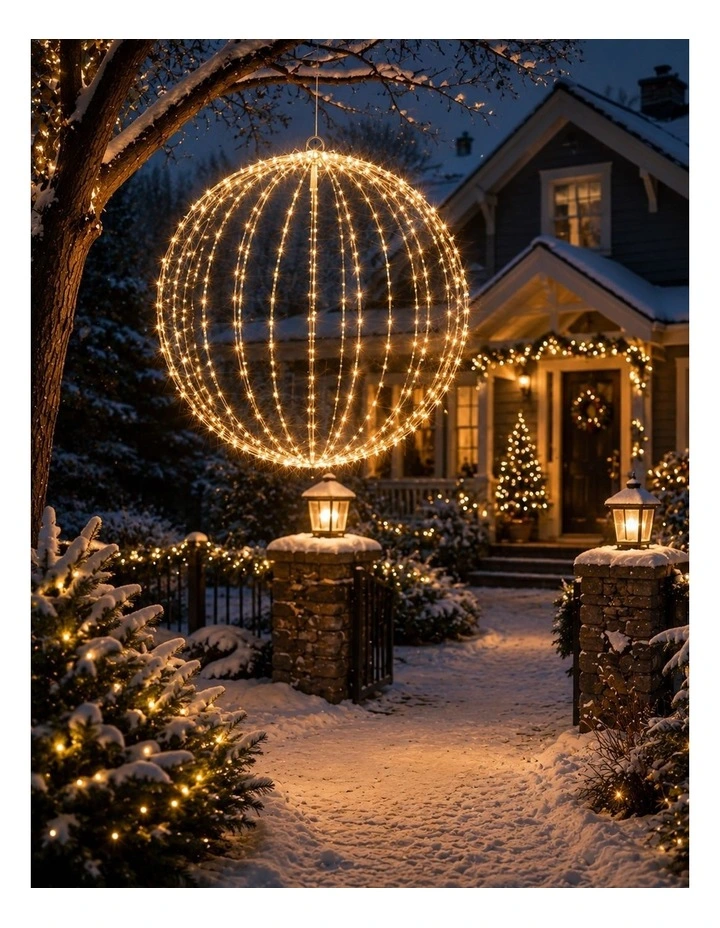 Ribbed LED Metal Ball - Warm White D80cm image 2