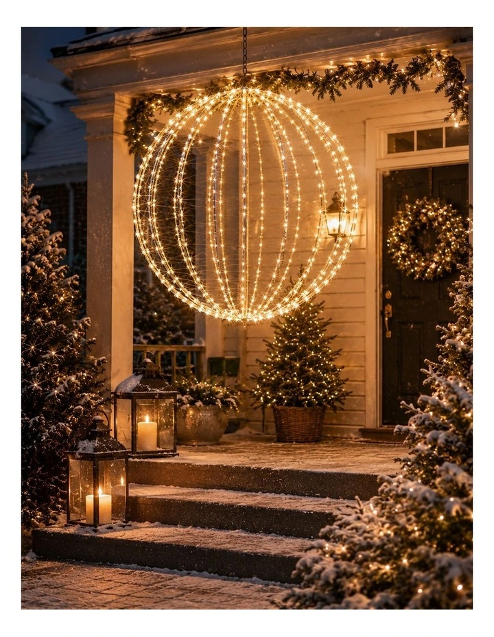 Ribbed LED Metal Ball - Warm White D80cm image 3