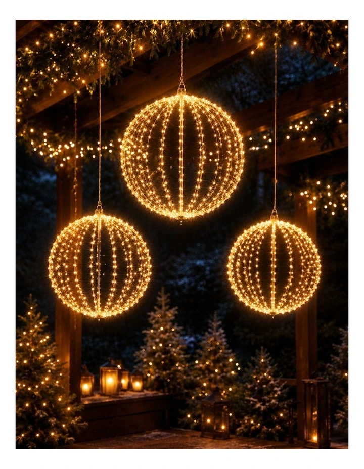 Ribbed LED Metal Ball - Warm White D80cm image 4
