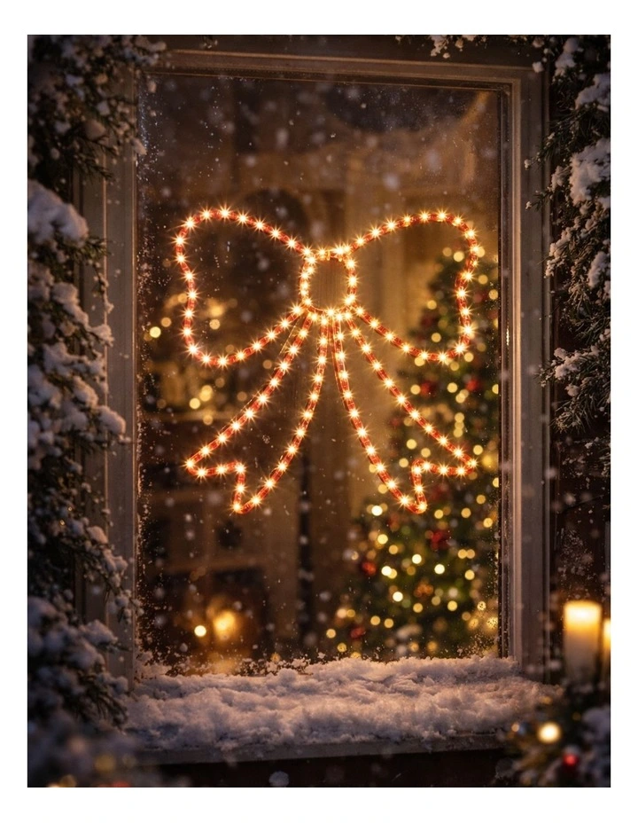55x50cm Lit Bow Warm White LEDs on Red Frame image 2