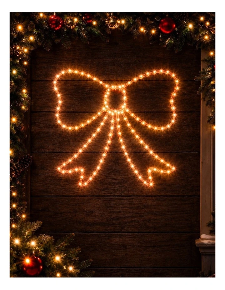 55x50cm Lit Bow Warm White LEDs on Red Frame image 3