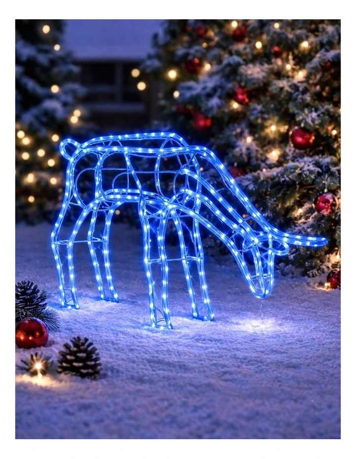 3D Illuminated LED Reindeer Stand Feeding with Motor - Blue image 2