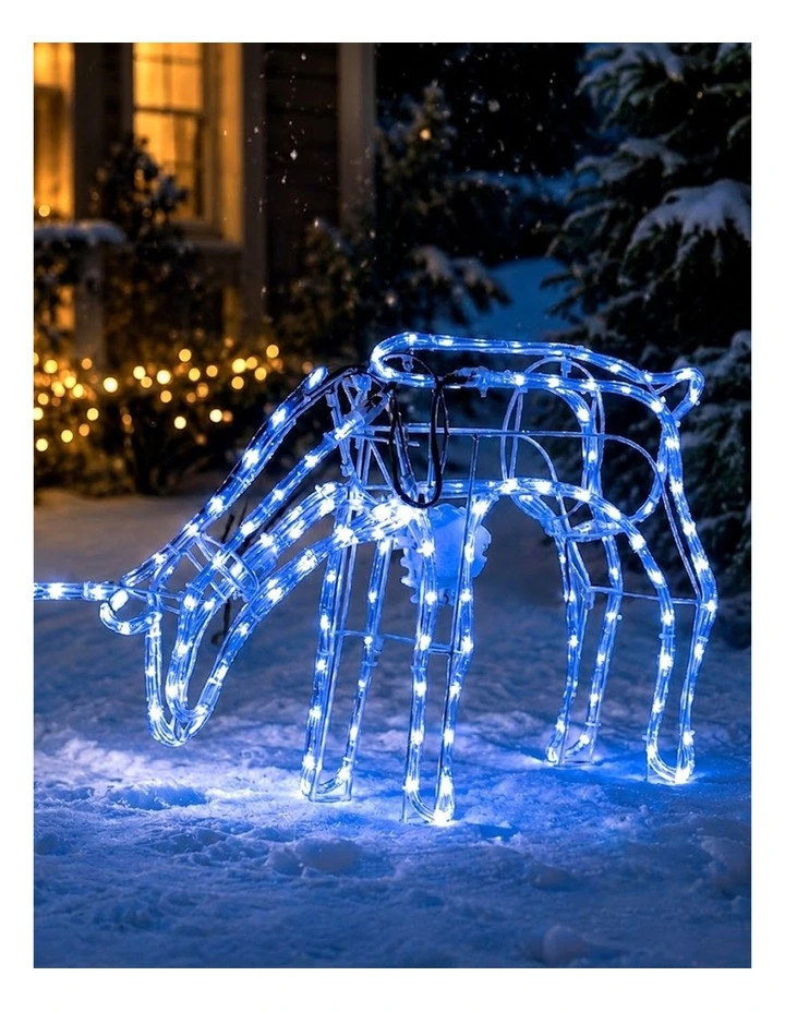 3D Illuminated LED Reindeer Stand Feeding with Motor - Blue image 3