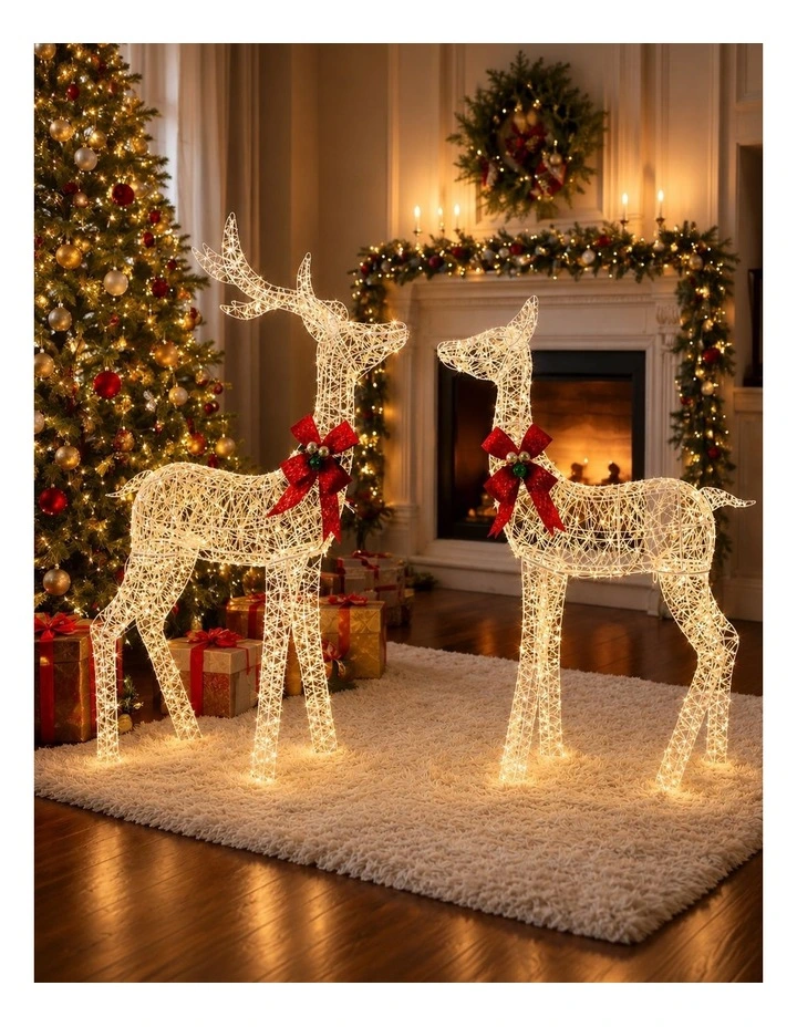 130/110cm Iridescent Gliter Stag&Doe Light Up Reindeer image 3