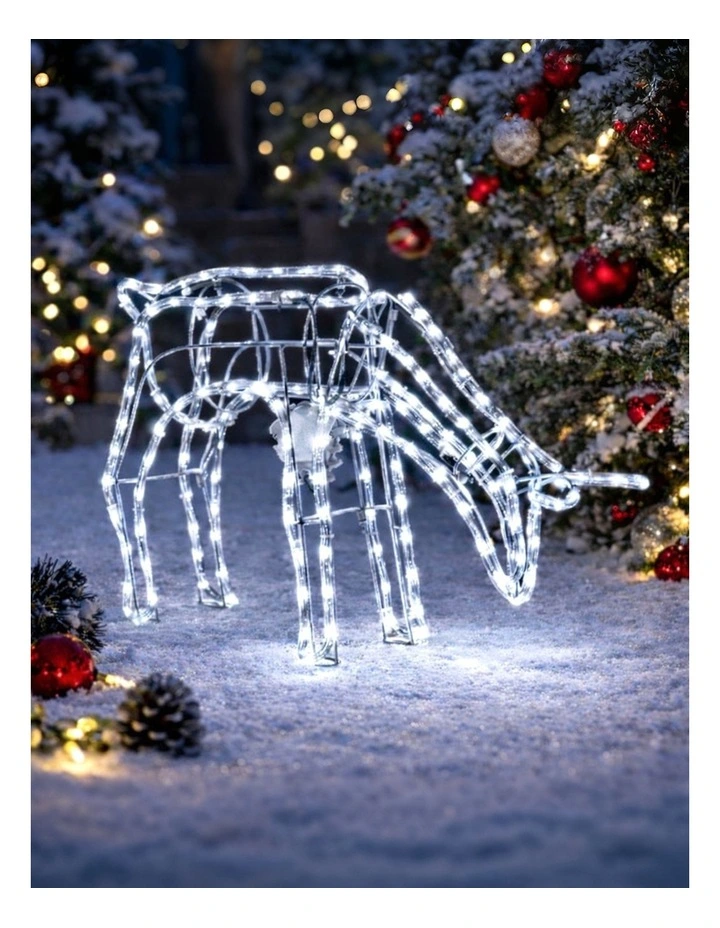 3D Illuminated LED Reindeer Stand Feeding with Motor - White image 2
