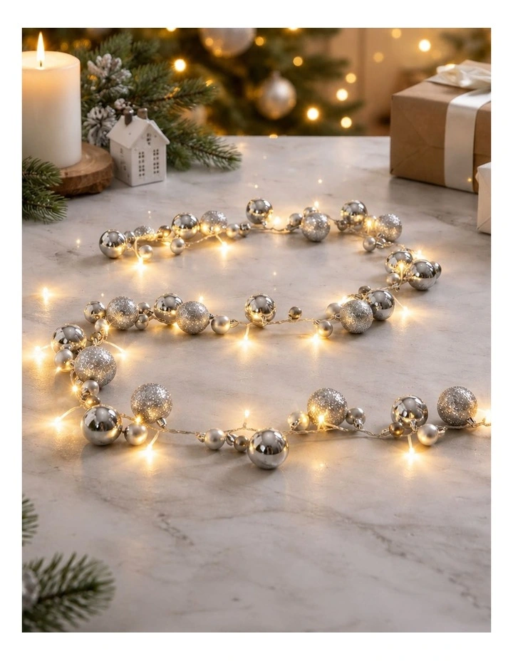 2.1M Light Up Bauble Garland Silver image 2
