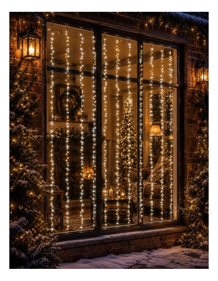 1336LED Waterfall Effect Cluster Curtain Light Warm White White image 2