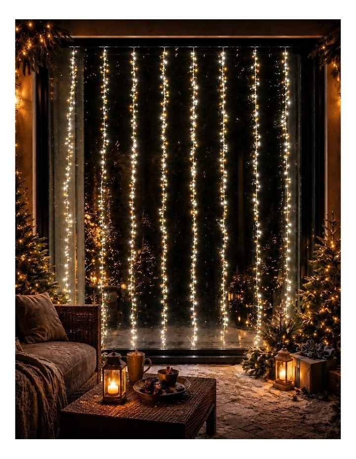1336LED Waterfall Effect Cluster Curtain Light Warm White White image 3