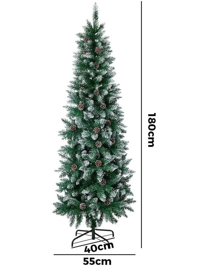 Tinseltown Slim Christmas Tree 6FT 1.8M Pine Cones Decor Green image 3