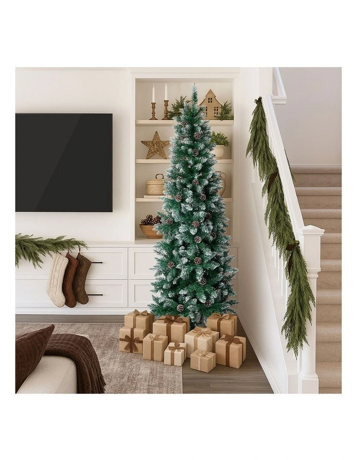 Tinseltown Slim Christmas Tree 6FT 1.8M Pine Cones Decor Green image 6
