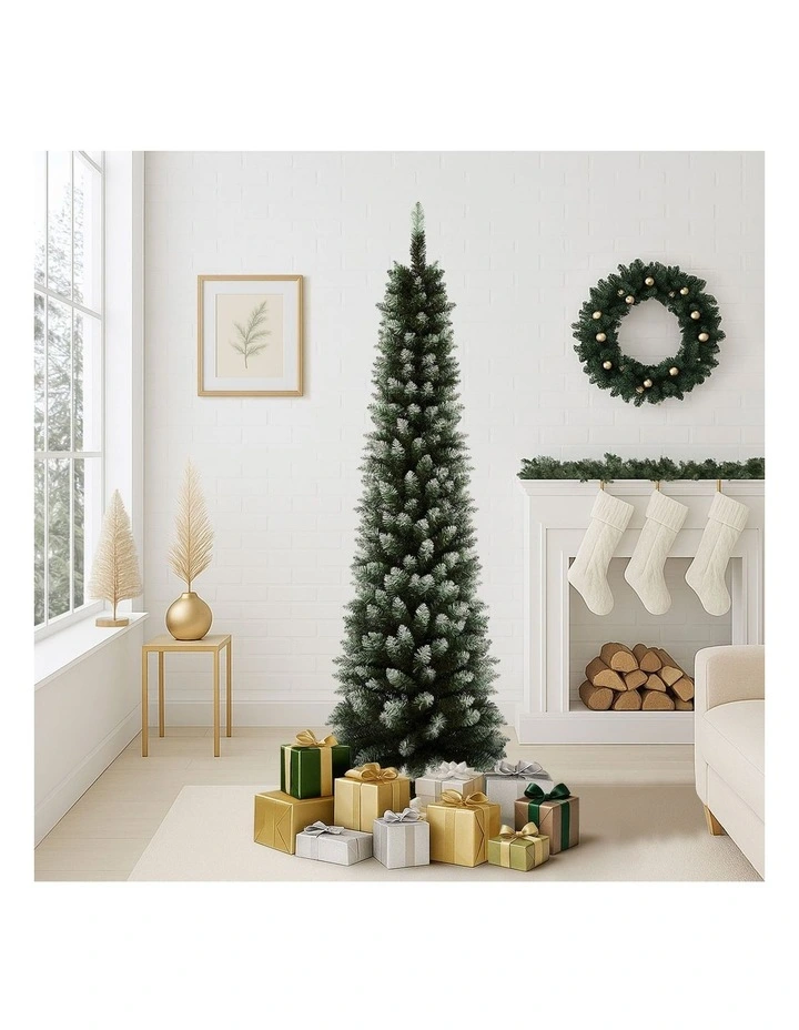 Tinseltown Slim Christmas Tree 1.8M 6FT Xmas Trees Decoration Green and White image 2