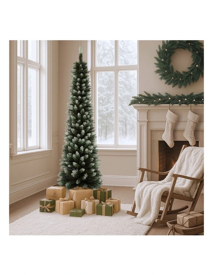Tinseltown Slim Christmas Tree 1.8M 6FT Xmas Trees Decoration Green and White image 4