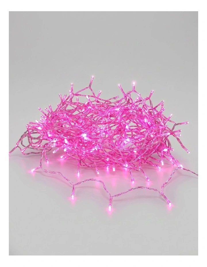 240 LED Fairy Light Chain Clear Cable - Pink image 1
